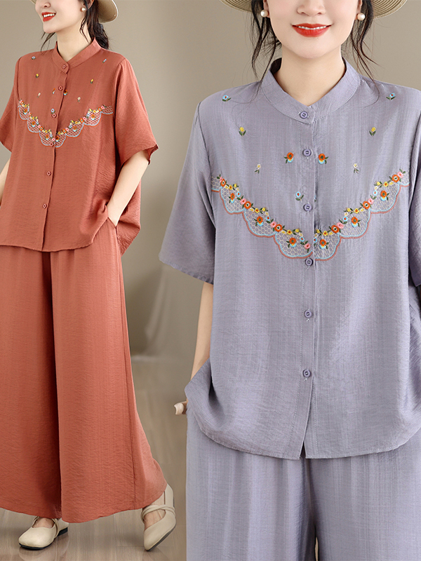 Embroidered Cotton Linen Short - Linen Shirt Breathable บทวิจารณ์และราคา