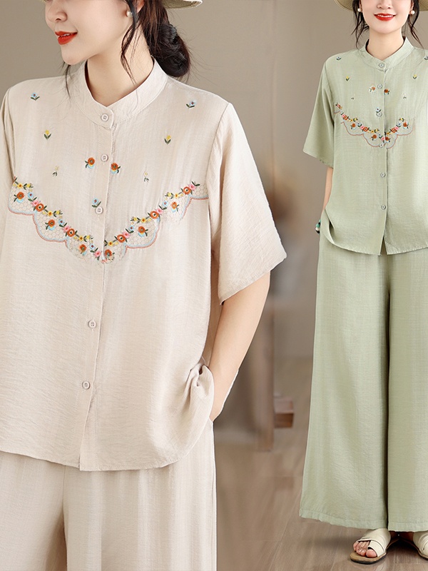 Embroidered Cotton Linen Short - Linen Shirt Breathable บทวิจารณ์และราคา