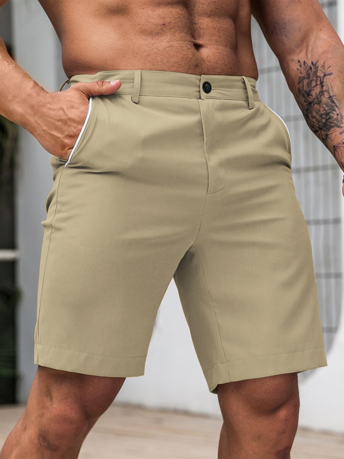 Men's Contrast Trim Chino Shor - Shorts Chino Slim บทวิจารณ์และราคา