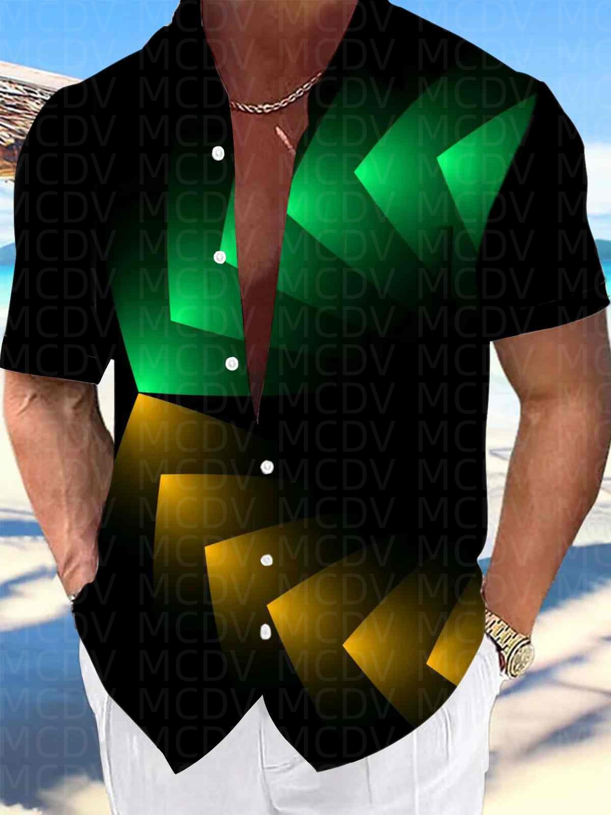 Flag Pattern Style Men's Hawai - Shirt Camp Collar บทวิจารณ์และราคา