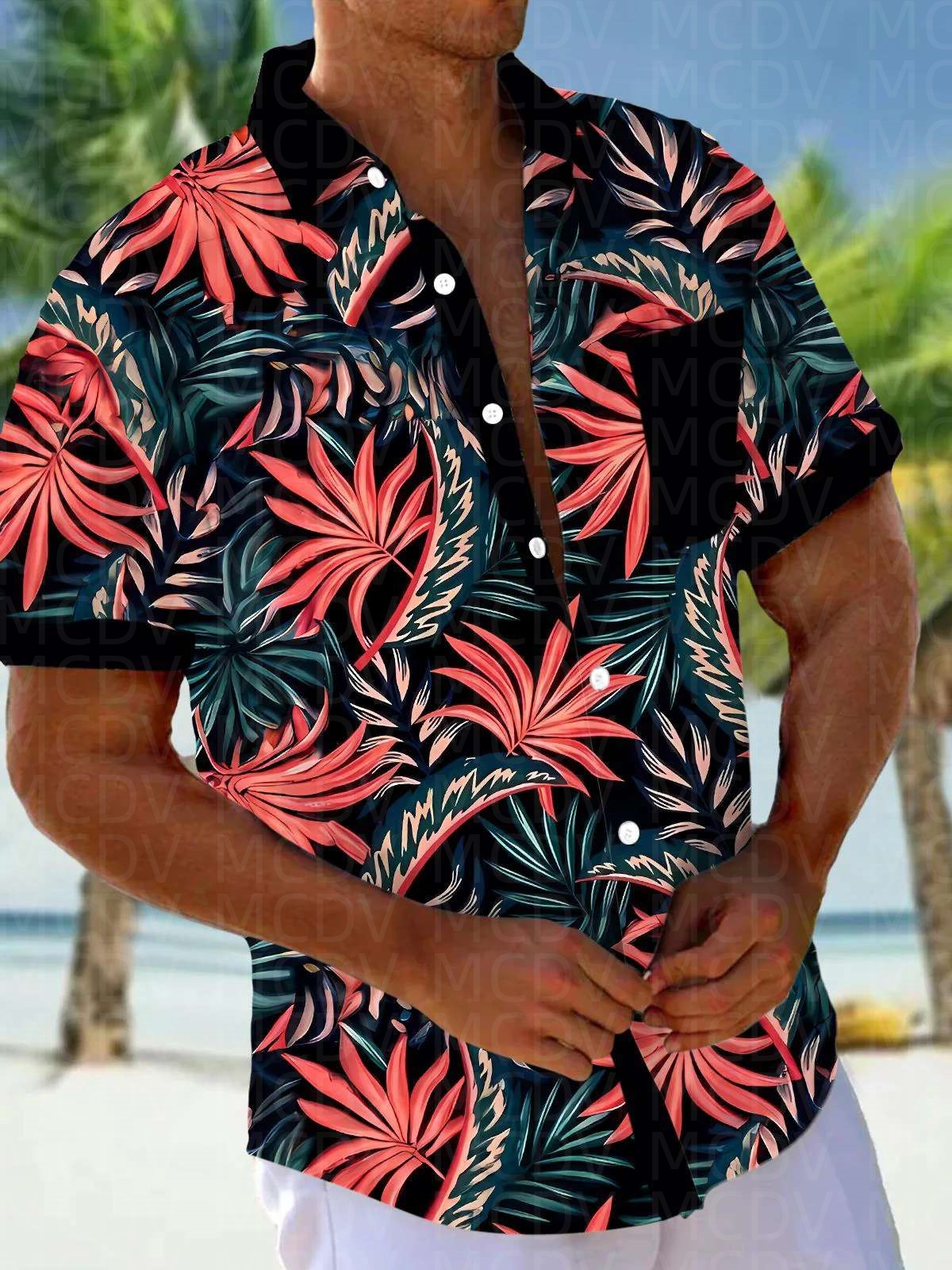 Flag Pattern Style Men's Hawai - Shirt Camp Collar บทวิจารณ์และราคา