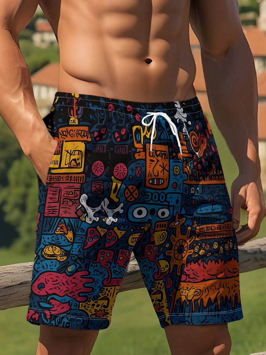 Mens Beach Shorts 3D Digital P - Swim Trunk Quick Dry บทวิจารณ์และราคา