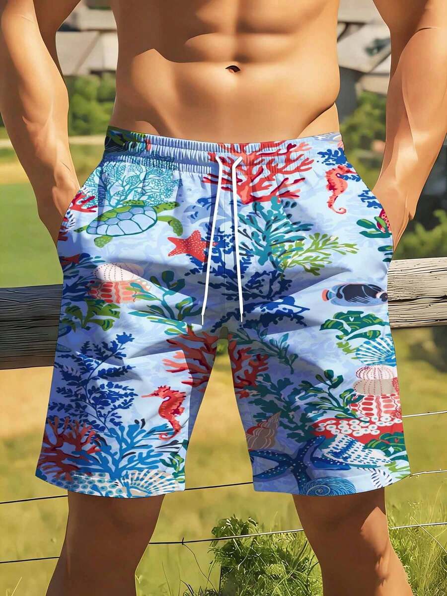 Mens Ocean Life Print Swim Tru - Swim Trunk Quick Dry บทวิจารณ์และราคา