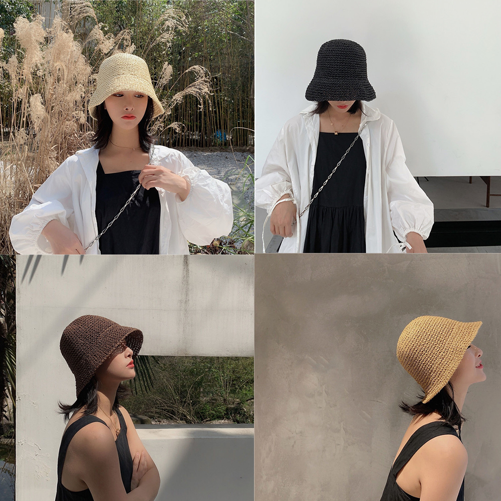 Hot Women's Fashion Summer Cap - Bucket Hat Straw บทวิจารณ์และราคา