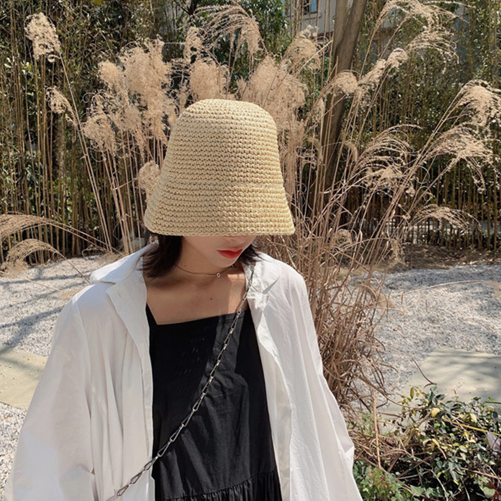 Hot Women's Fashion Summer Cap - Bucket Hat Straw บทวิจารณ์และราคา