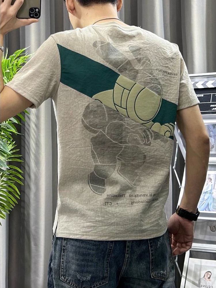 Male Tees Shirts White Linen T - Short Linen Drawstring บทวิจารณ์และราคา