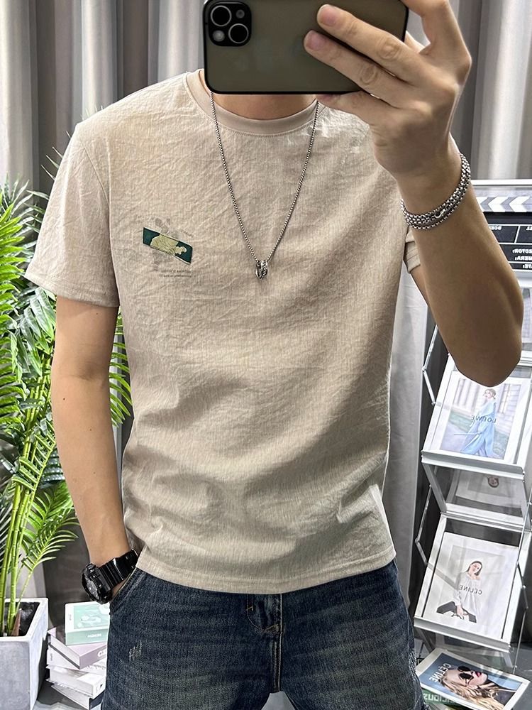 Male Tees Shirts White Linen T - Short Linen Drawstring บทวิจารณ์และราคา