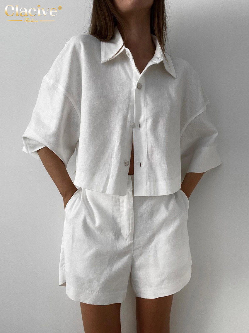 Clacive Summer Slim White Line - Linen Shirt Breathable บทวิจารณ์และราคา