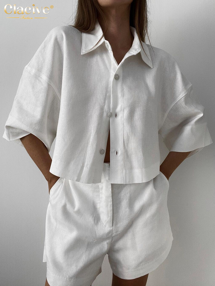 Clacive Summer Slim White Line - Linen Shirt Breathable บทวิจารณ์และราคา