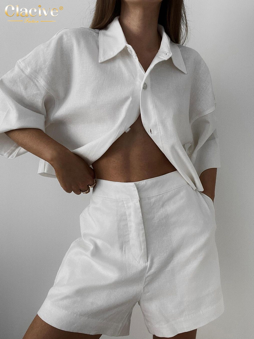 Clacive Summer Slim White Line - Linen Shirt Breathable บทวิจารณ์และราคา