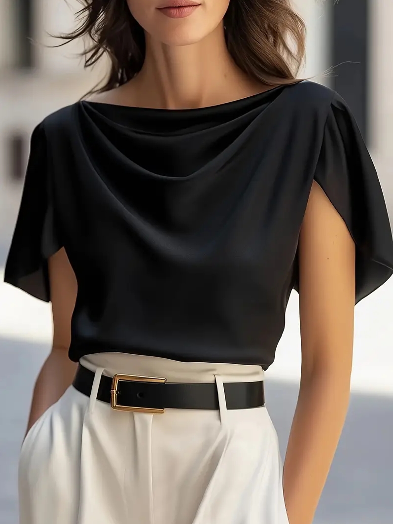 Elegant Draped Collar Butterfl - Shirt Camp Collar บทวิจารณ์และราคา