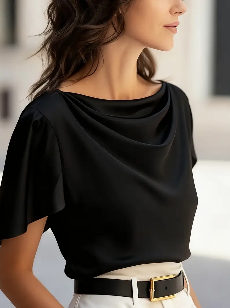 Elegant Draped Collar Butterfl - Shirt Camp Collar บทวิจารณ์และราคา