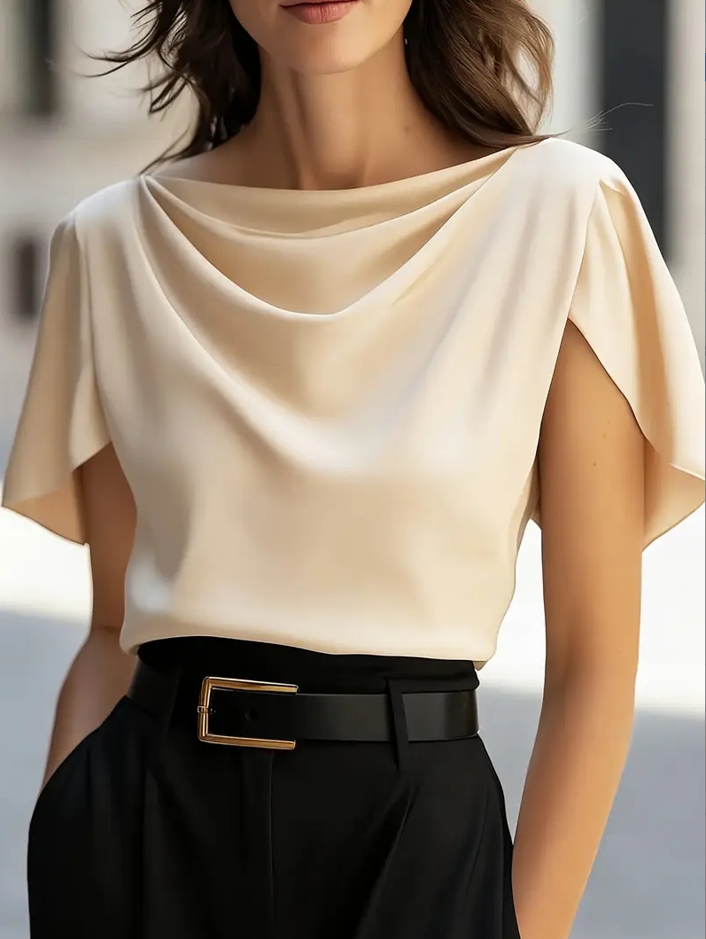 Elegant Draped Collar Butterfl - Shirt Camp Collar บทวิจารณ์และราคา