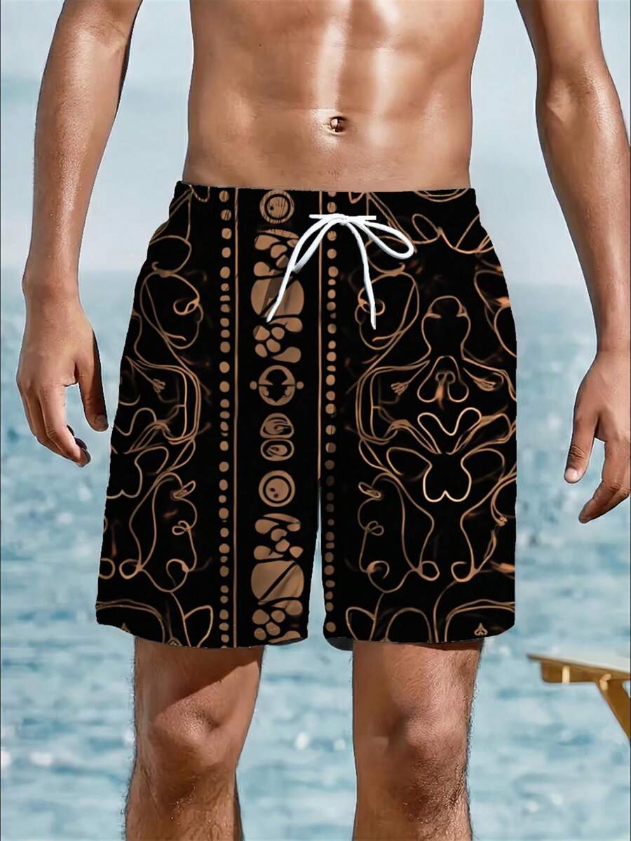 Mens Abstract Geometric Print  - Swim Trunk Quick Dry บทวิจารณ์และราคา