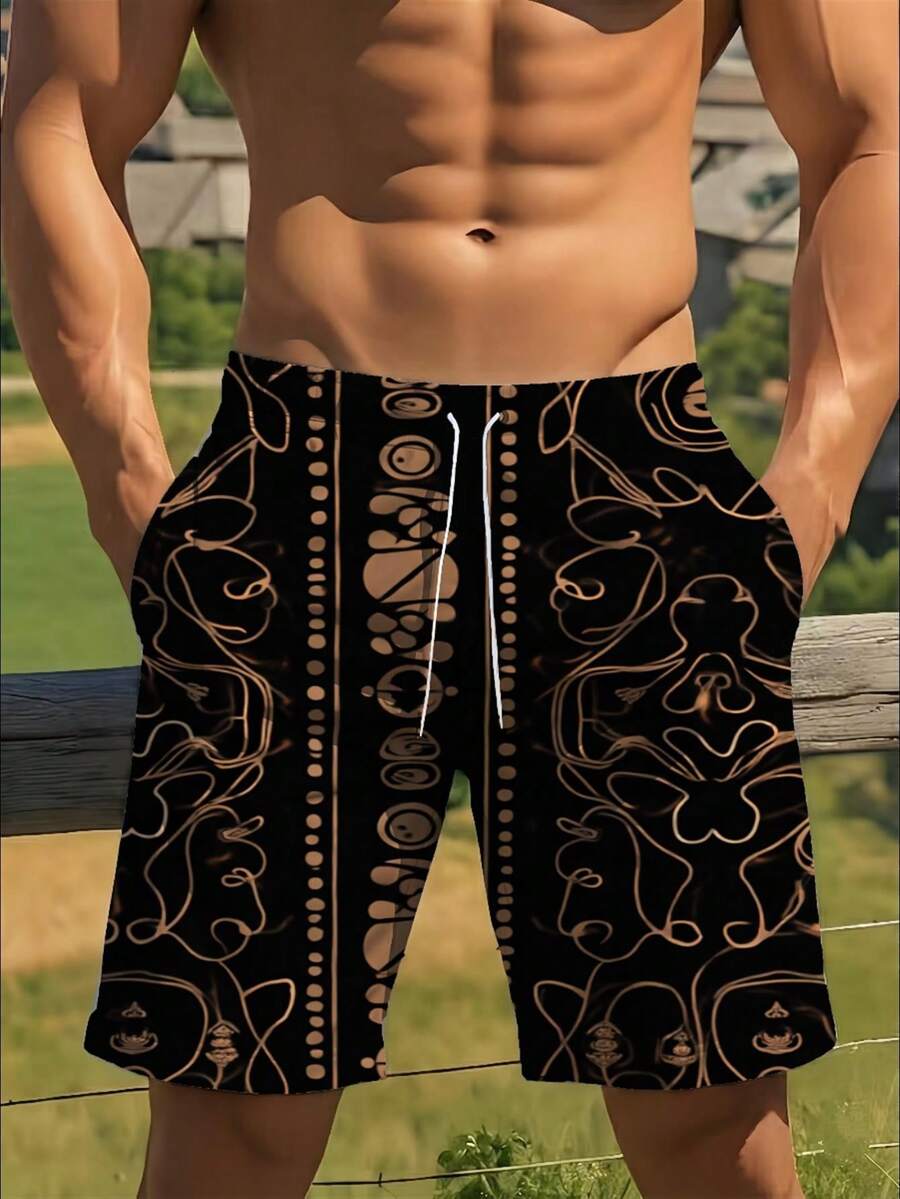 Mens Abstract Geometric Print  - Swim Trunk Quick Dry บทวิจารณ์และราคา