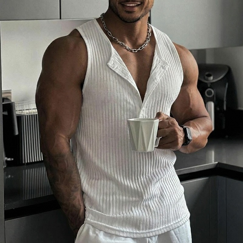 Sporty Tank Top Solid Color Cr - Tank Top Muscle บทวิจารณ์และราคา