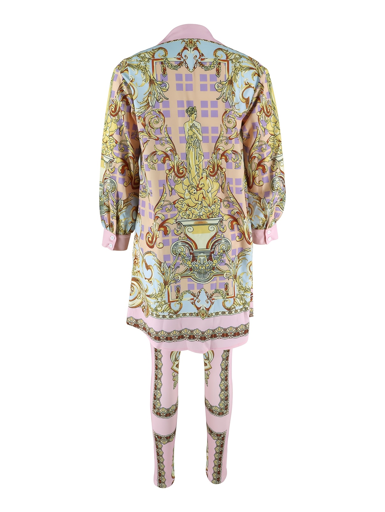 Women 2 Piece Set Ornate Print - Shirt Camp Collar บทวิจารณ์และราคา