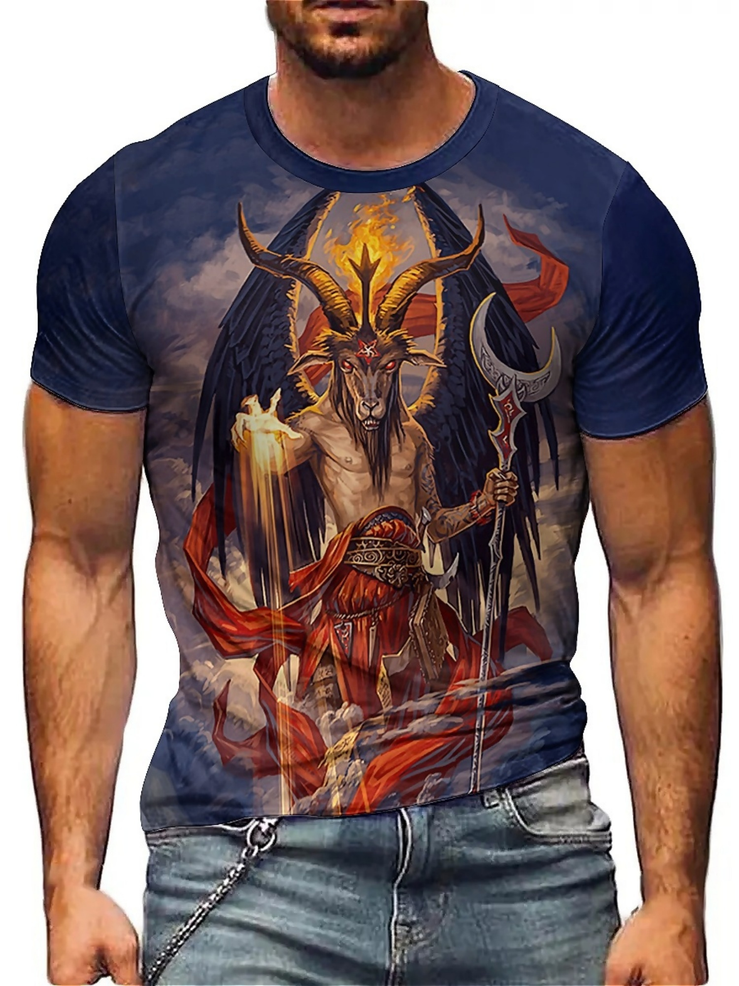 Men's 3D Demon Print T-Shirt | - Tee Graphic Print บทวิจารณ์และราคา