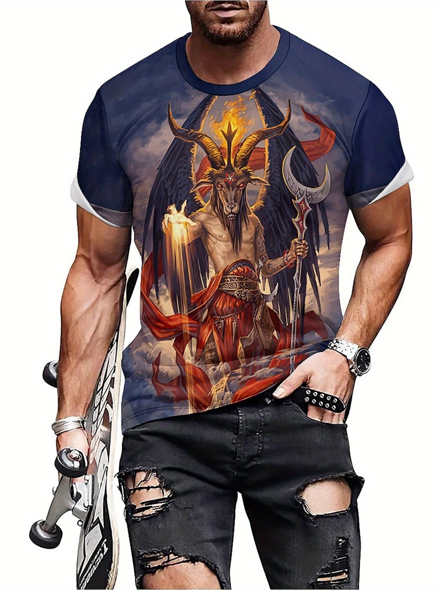 Men's 3D Demon Print T-Shirt | - Tee Graphic Print บทวิจารณ์และราคา