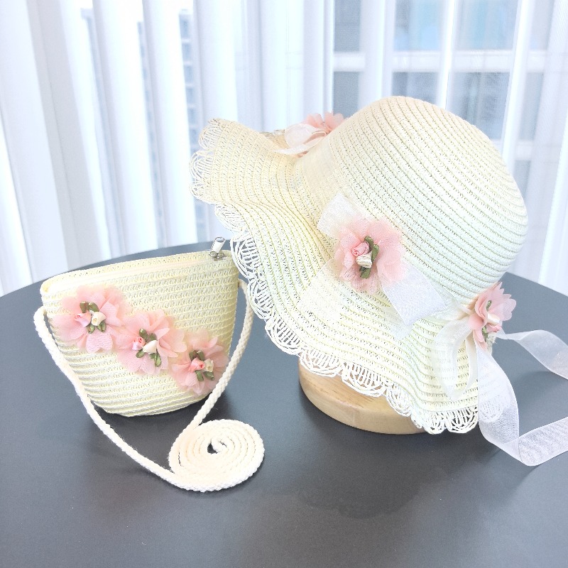 Girls 2pcs Straw Hat Solid Col - Bucket Hat Straw บทวิจารณ์และราคา