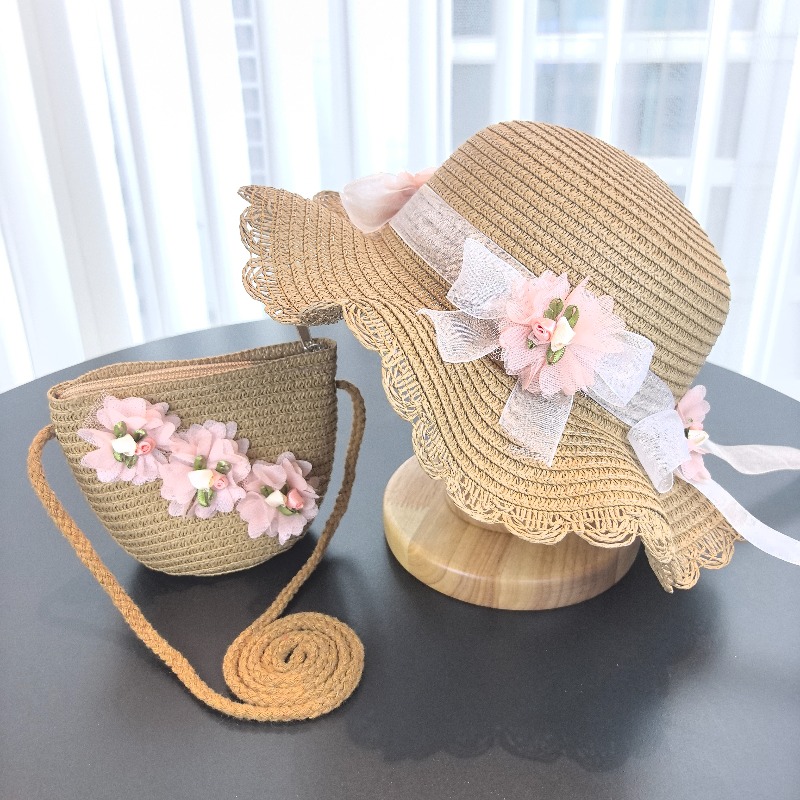 Girls 2pcs Straw Hat Solid Col - Bucket Hat Straw บทวิจารณ์และราคา