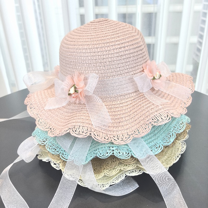 Girls 2pcs Straw Hat Solid Col - Bucket Hat Straw บทวิจารณ์และราคา